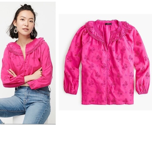 J. Crew Eyelet Peasant Blouse - Picture 1 of 3